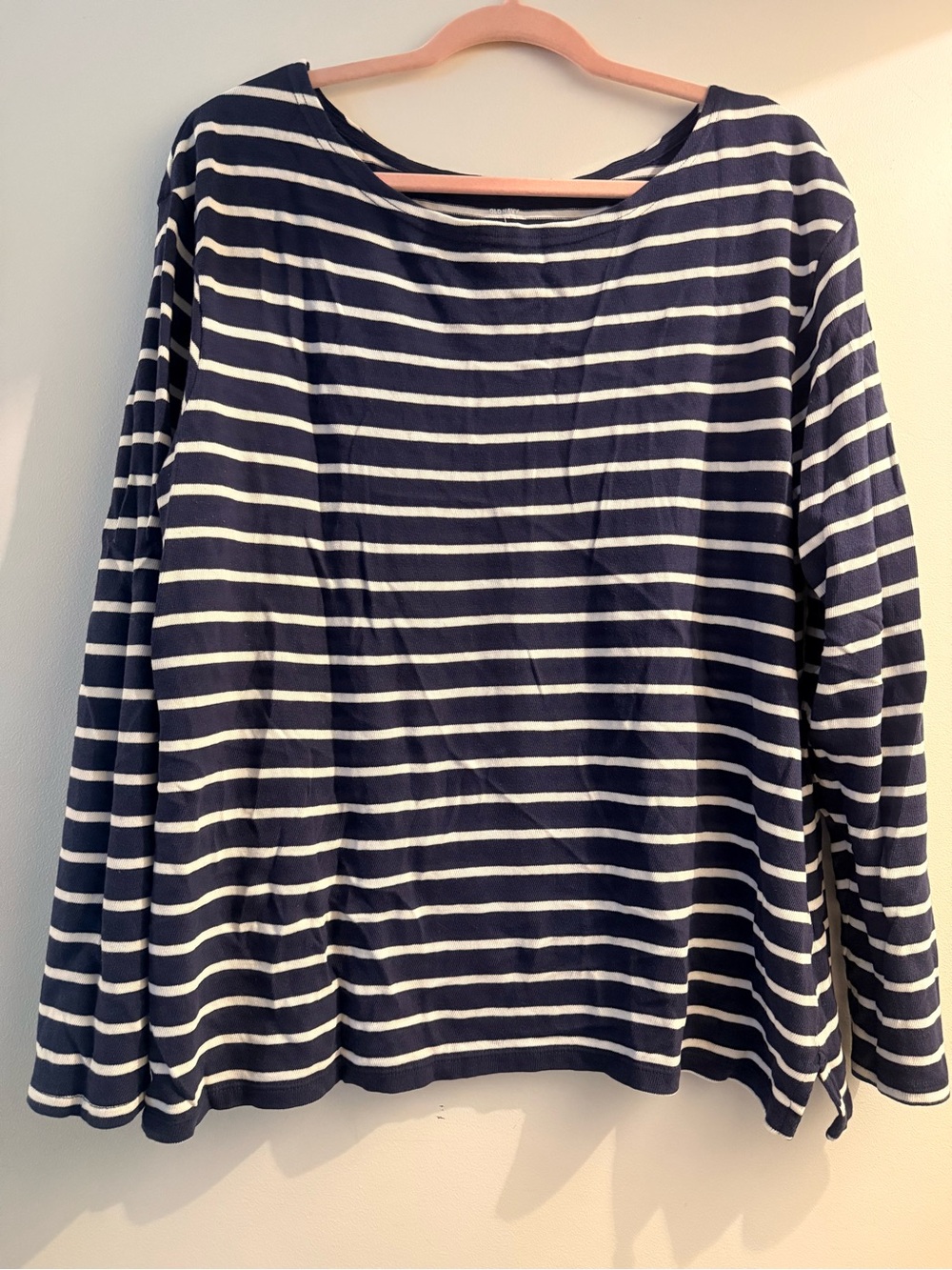 Women’s Navy and White Striped Long-Sleeve Boatneck Top